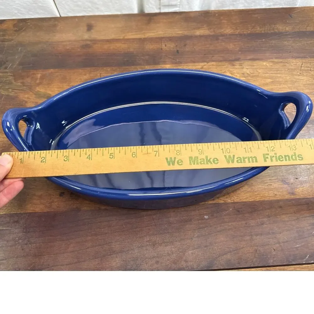 Crate & Barrel Portugal Stoneware Cobalt Blue Casserole Baking Dish With Handles
